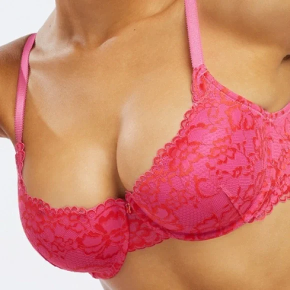 Savage X Fenty Floral Lace Balconette Bra with X Charm in Sweeter Pink Two-Tone - Picture 1 of 10